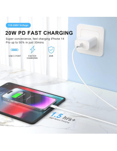 Cargador Rápido iPhone 20W + Cable 3M MFi - 2 Paquete 2