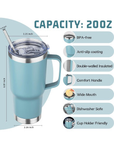 Taza de viaje YEBTS 20 oz acero inoxidable azul cielo aislada 2