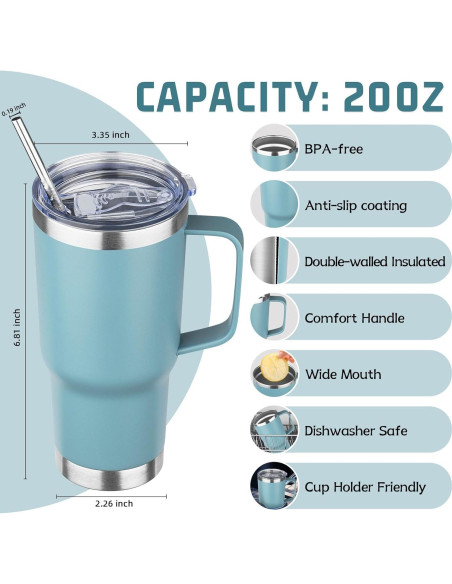 Taza de viaje YEBTS 20 oz acero inoxidable azul cielo aislada