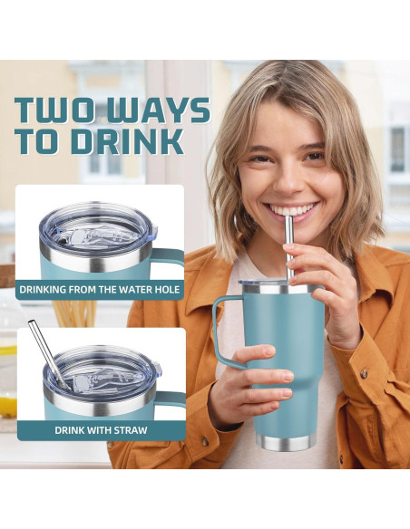 Taza de viaje YEBTS 20 oz acero inoxidable azul cielo aislada