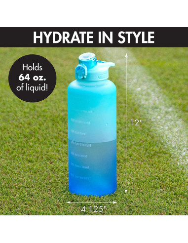 Botella de Agua Motivacional Primula 2L Azul Ombre a Prueba de Fugas