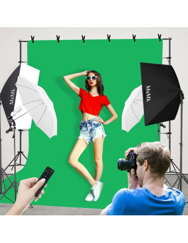 Kit de Iluminación Fotográfica MsMk 2.6x3M con Softbox y Fondos