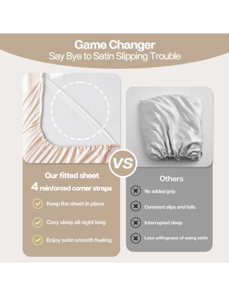 Sábana Ajustada de Satén MR&HM Individual Beige 600 Hilos