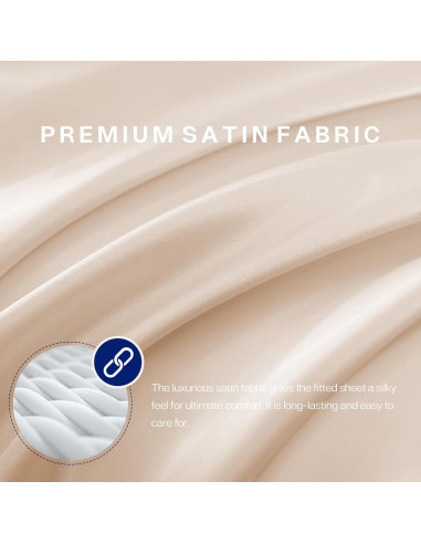 Sábana Ajustada de Satén MR&HM Individual Beige 600 Hilos