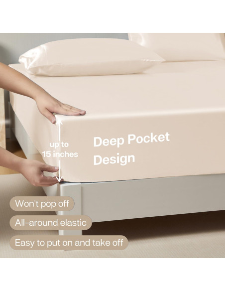 Sábana Ajustada de Satén MR&HM Individual Beige 600 Hilos