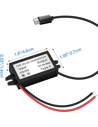 Convertidor Buck 12V/24V a 5V 3A Petutu USB Tipo-C
