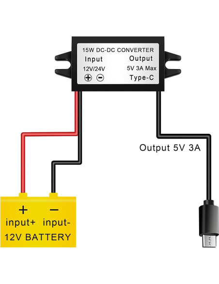 Convertidor Buck 12V/24V a 5V 3A Petutu USB Tipo-C