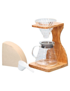 Conjunto Hario V60 de Soporte de Madera de Olivo - 5 Piezas