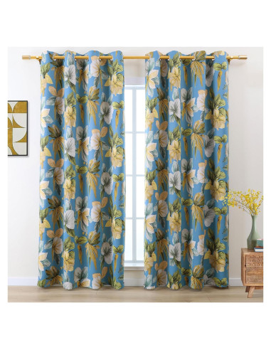 Cortinas Blackout L.Z.E Florales 63" Azul Cielo 85% Oscurecimiento