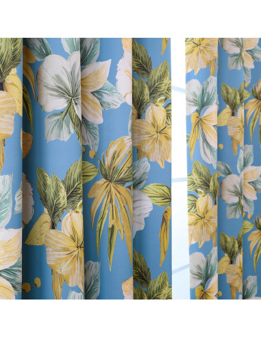 Cortinas Blackout L.Z.E Florales 63" Azul Cielo 85% Oscurecimiento