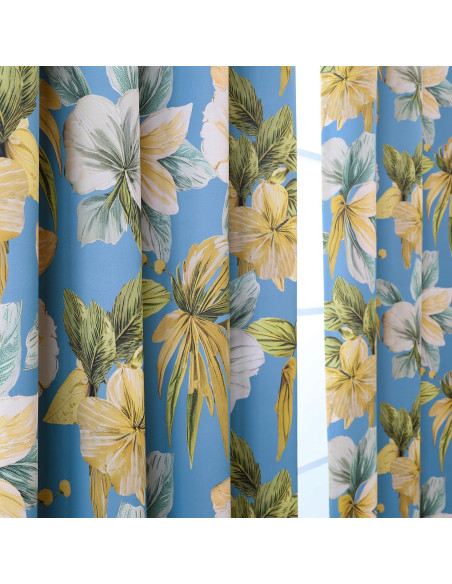 Cortinas Blackout L.Z.E Florales 63" Azul Cielo 85% Oscurecimiento