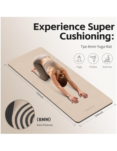 Estera de Yoga PAIDU 183x61cm 8mm Antideslizante TPE