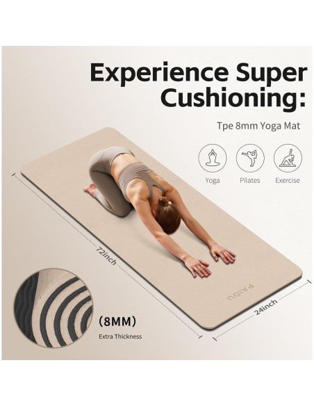 Estera de Yoga PAIDU 183x61cm 8mm Antideslizante TPE