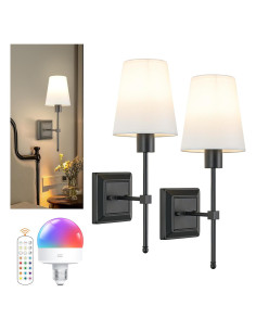 Juego de 2 apliques de pared OYLYW negros recargables con control remoto