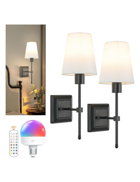 Juego de 2 apliques de pared OYLYW negros recargables con control remoto