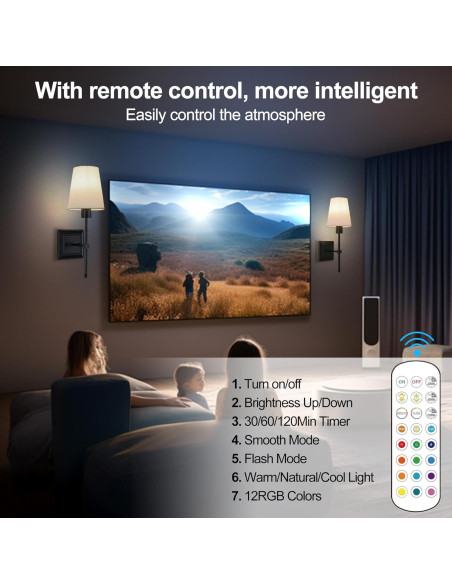 Juego de 2 apliques de pared OYLYW negros recargables con control remoto