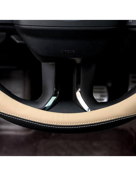 Cubierta de Volante de Cuero Microfibra Valleycomfy 38 cm Beige Cubierta de Volante de Cuero Microfibra Valleycomfy 38 cm Beige