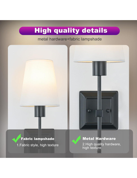 Juego de 2 apliques de pared OYLYW negros recargables con control remoto