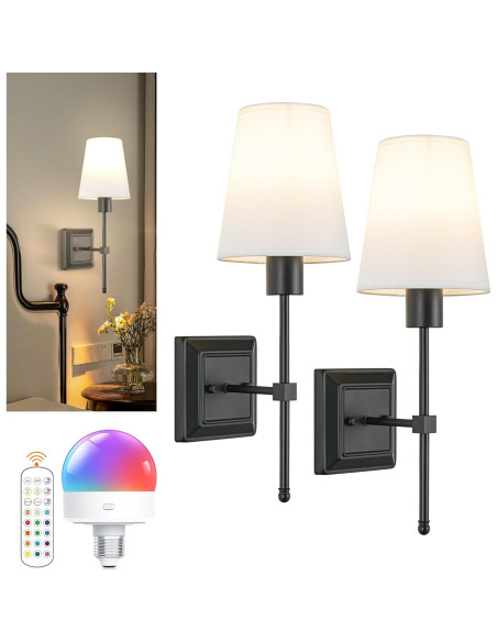 Juego de 2 apliques de pared OYLYW negros recargables con control remoto