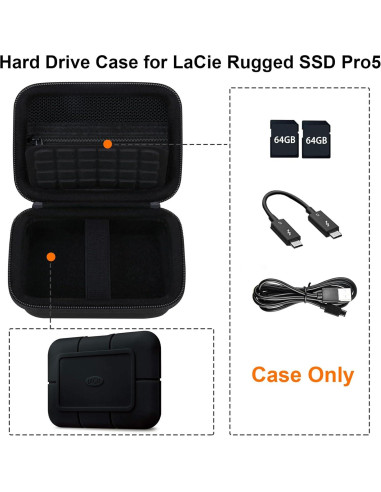 Funda Dura RAIALL para LaCie Rugged SSD Pro5 4TB/2TB Negro