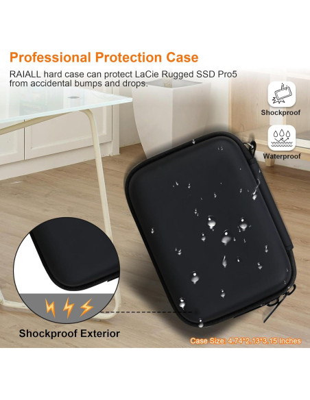 Funda Dura RAIALL para LaCie Rugged SSD Pro5 4TB/2TB Negro