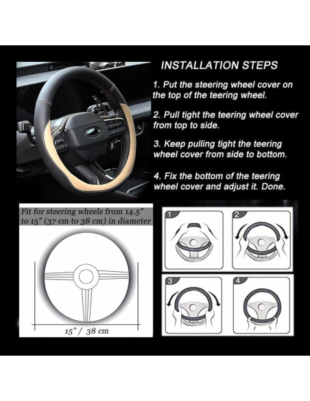 Cubierta de Volante de Cuero Microfibra Valleycomfy 38 cm Beige Cubierta de Volante de Cuero Microfibra Valleycomfy 38 cm Beige