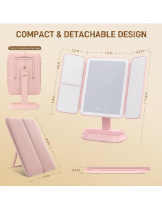 Espejo de Maquillaje LED Inalámbrico FRANO 30x18.8cm Rosa 2