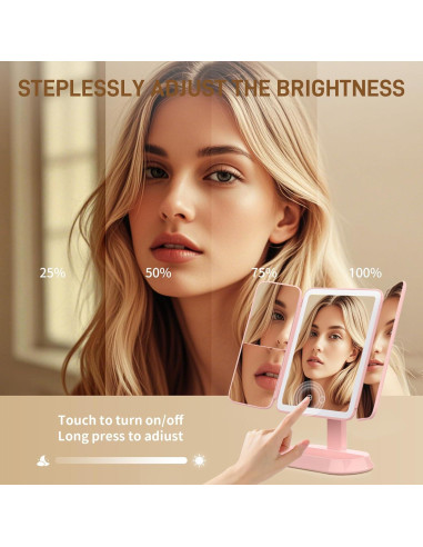 Espejo de Maquillaje LED Inalámbrico FRANO 30x18.8cm Rosa