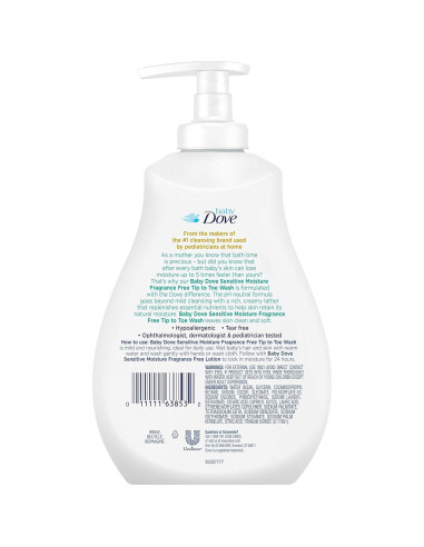 Baby Dove Lavado Corporal 385 ml x 3 Piel Sensible Sin Fragancia