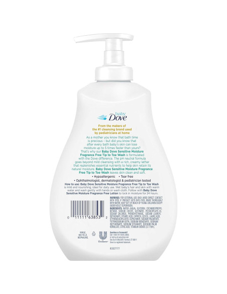 Baby Dove Lavado Corporal 385 ml x 3 Piel Sensible Sin Fragancia