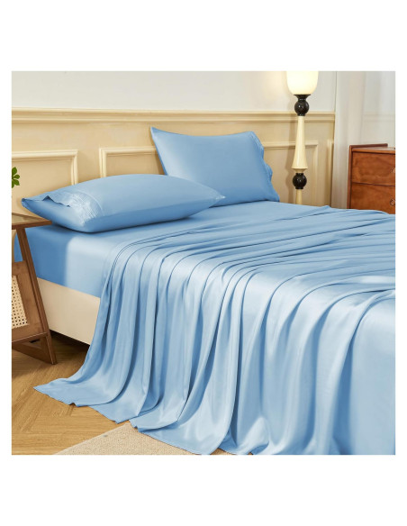 Sábanas Doble HCORA 100% Viscosa Bambú 600 Hilos Azul