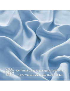 Sábanas Doble HCORA 100% Viscosa Bambú 600 Hilos Azul 2