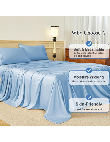 Sábanas Doble HCORA 100% Viscosa Bambú 600 Hilos Azul