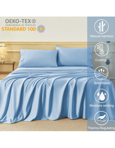 Sábanas Doble HCORA 100% Viscosa Bambú 600 Hilos Azul