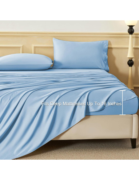 Sábanas Doble HCORA 100% Viscosa Bambú 600 Hilos Azul