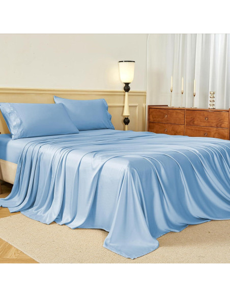 Sábanas Doble HCORA 100% Viscosa Bambú 600 Hilos Azul
