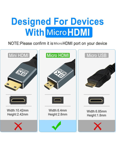 Cable Micro HDMI a HDMI 0.5M Jinglong 8K 60Hz 48Gbps