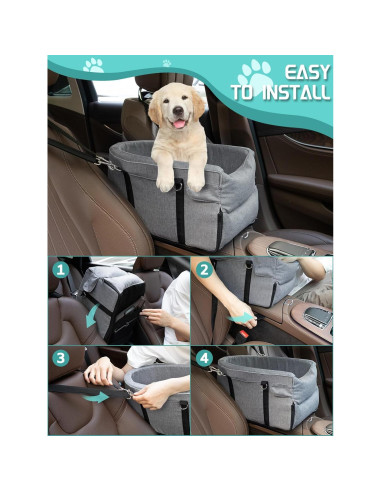Asiento de Coche para Perros Prpeko Gris - Antideslizante, 45x26x22 cm