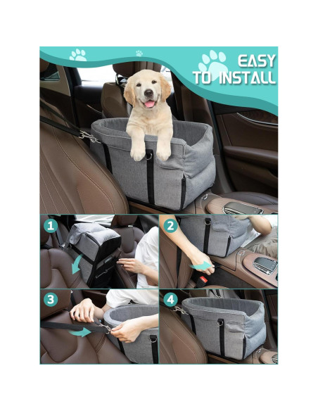 Asiento de Coche para Perros Prpeko Gris - Antideslizante, 45x26x22 cm