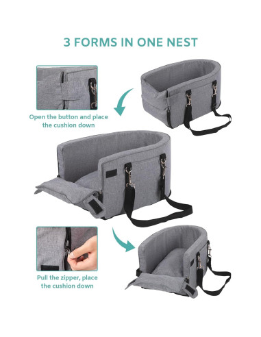 Asiento de Coche para Perros Prpeko Gris - Antideslizante, 45x26x22 cm