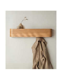 Perchero de pared Kazai Toke 5 ganchos acero y madera roble