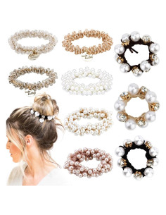 Gomas de Pelo Elásticas Ahoney 9 Pcs Perlas y Cristales