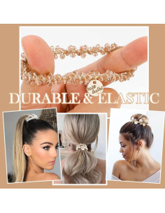 Gomas de Pelo Elásticas Ahoney 9 Pcs Perlas y Cristales 2