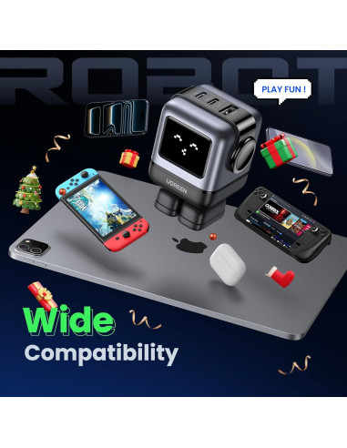 Cargador UGREEN Uno 65W GaN 3 Puertos Robot Negro