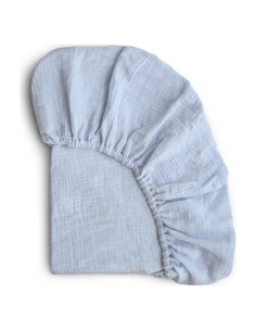 Sábana Ajustable Muselina 100% Algodón Mushie Cuna Mini Azul