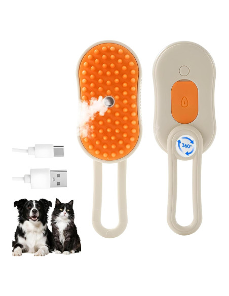 Cepillo de Vapor 4 en 1 Petayouj para Gatos y Perros - Naranja