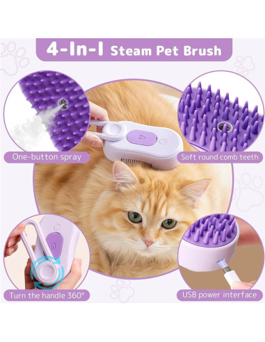 Cepillo de Vapor 4 en 1 Petayouj para Gatos y Perros - Naranja