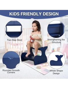 Escalera de Madera Azul para Niños AZODY 2 Pasos Ballena 2