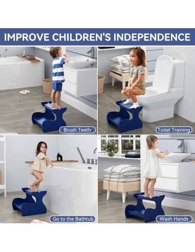 Escalera de Madera Azul para Niños AZODY 2 Pasos Ballena