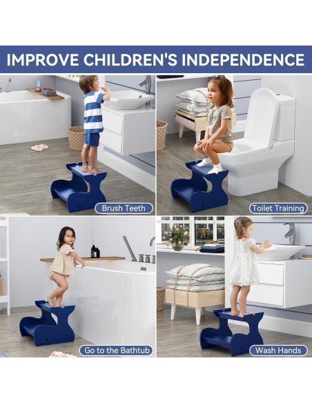 Escalera de Madera Azul para Niños AZODY 2 Pasos Ballena